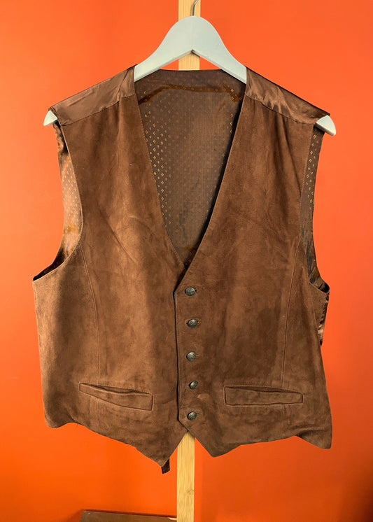 Vintage, Δερμάτινο Aνδρικό Γιλέκο σε Καφέ Χρώμα (L/XL)