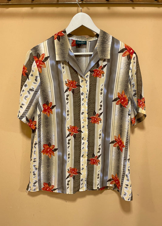 Vintage, Εμπριμέ Γυναικείο Πουκάμισο CANDA σε Καφέ - Μπεζ χρώματα (Άνετο Medium)