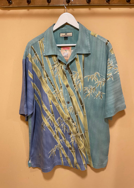 Μεταξωτό, Hawaiian, Ανδρικό Πουκάμισο TOMMY BANANA σε Βεραμάν - Λαδί χρώματα (Άνετο L)