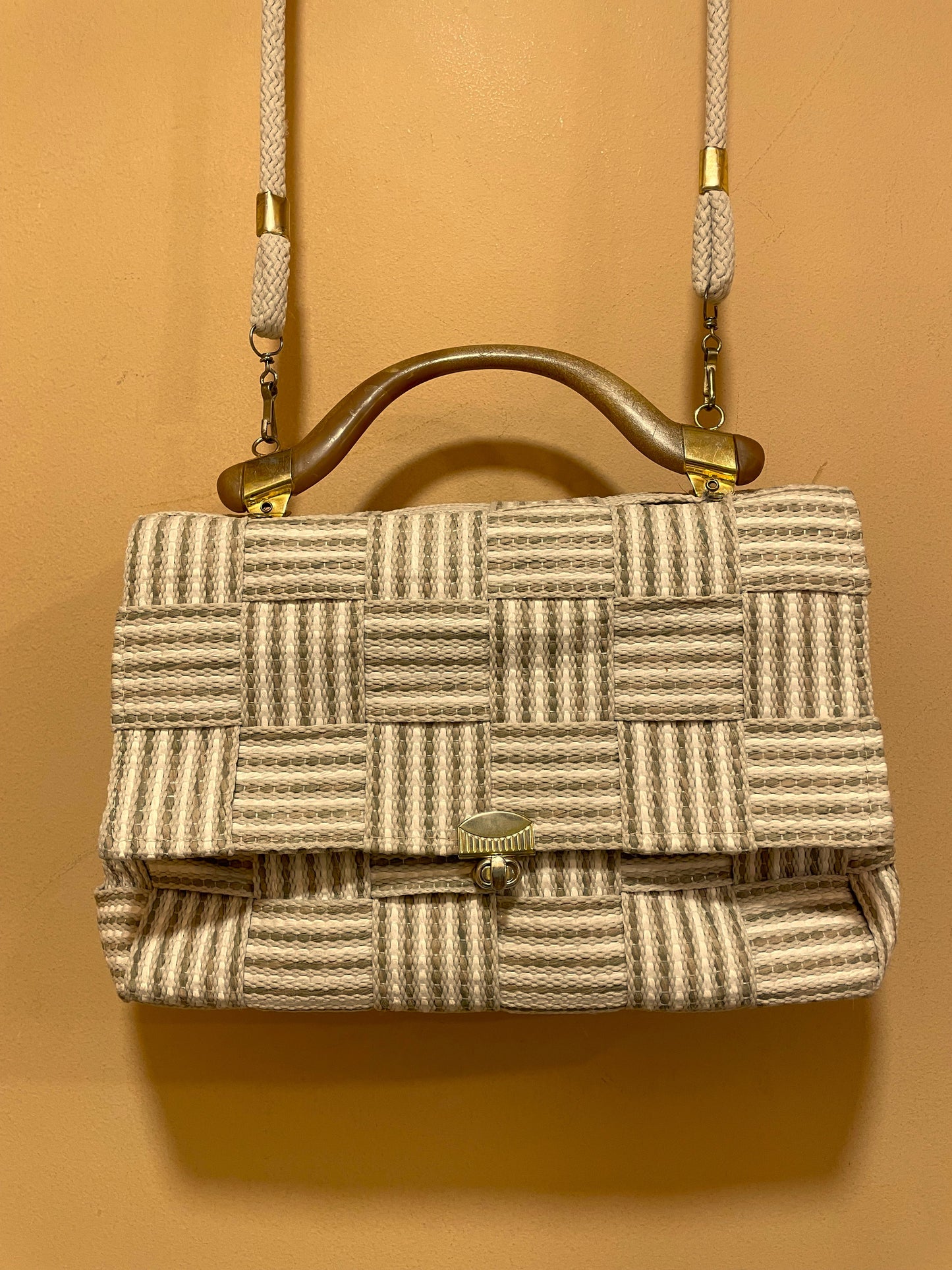 Vintage, Ψάθινη Τσάντα Ώμου / Χειρός σε Μπεζ - Λαδί χρώμα