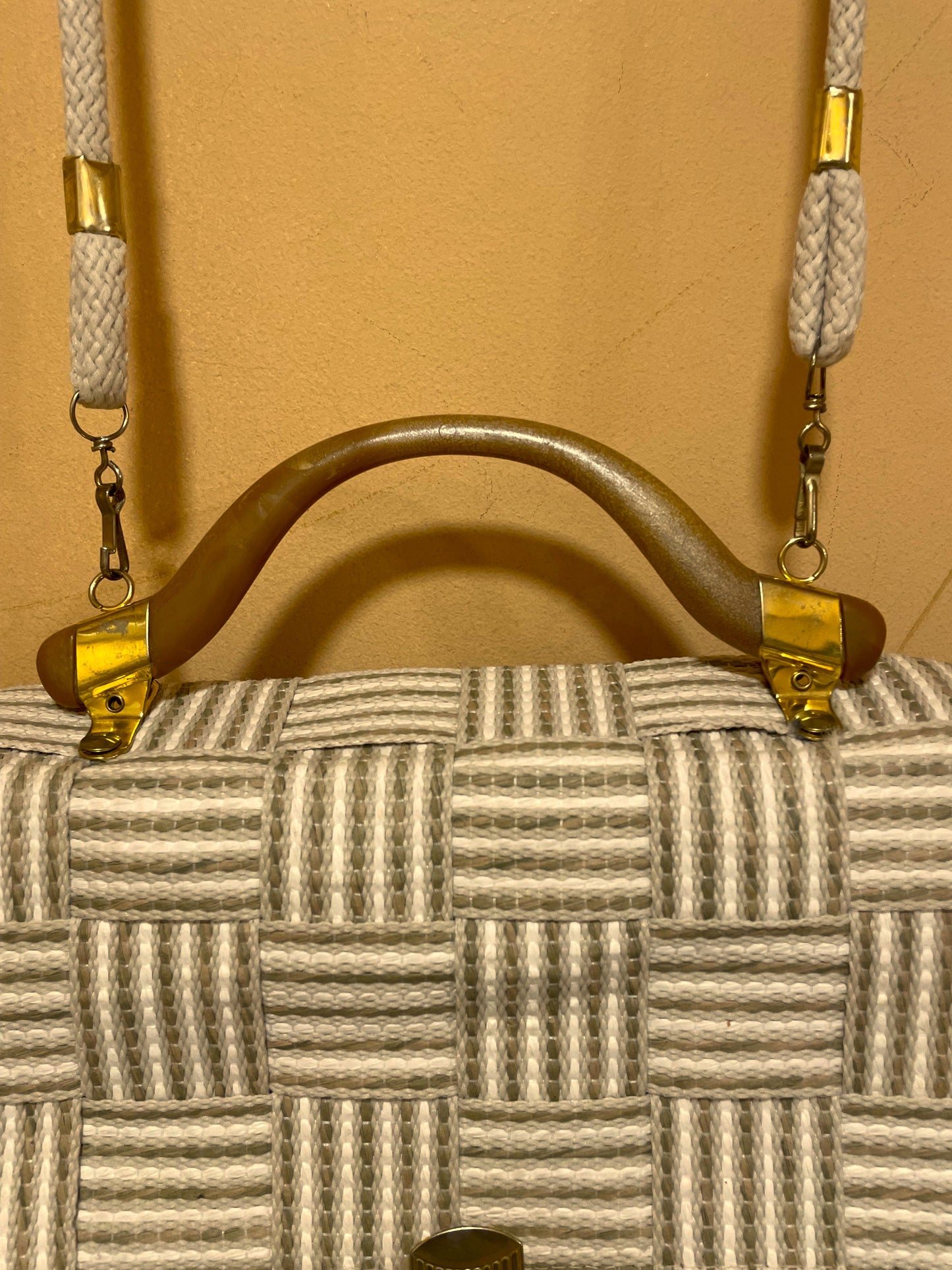 Vintage, Ψάθινη Τσάντα Ώμου / Χειρός σε Μπεζ - Λαδί χρώμα