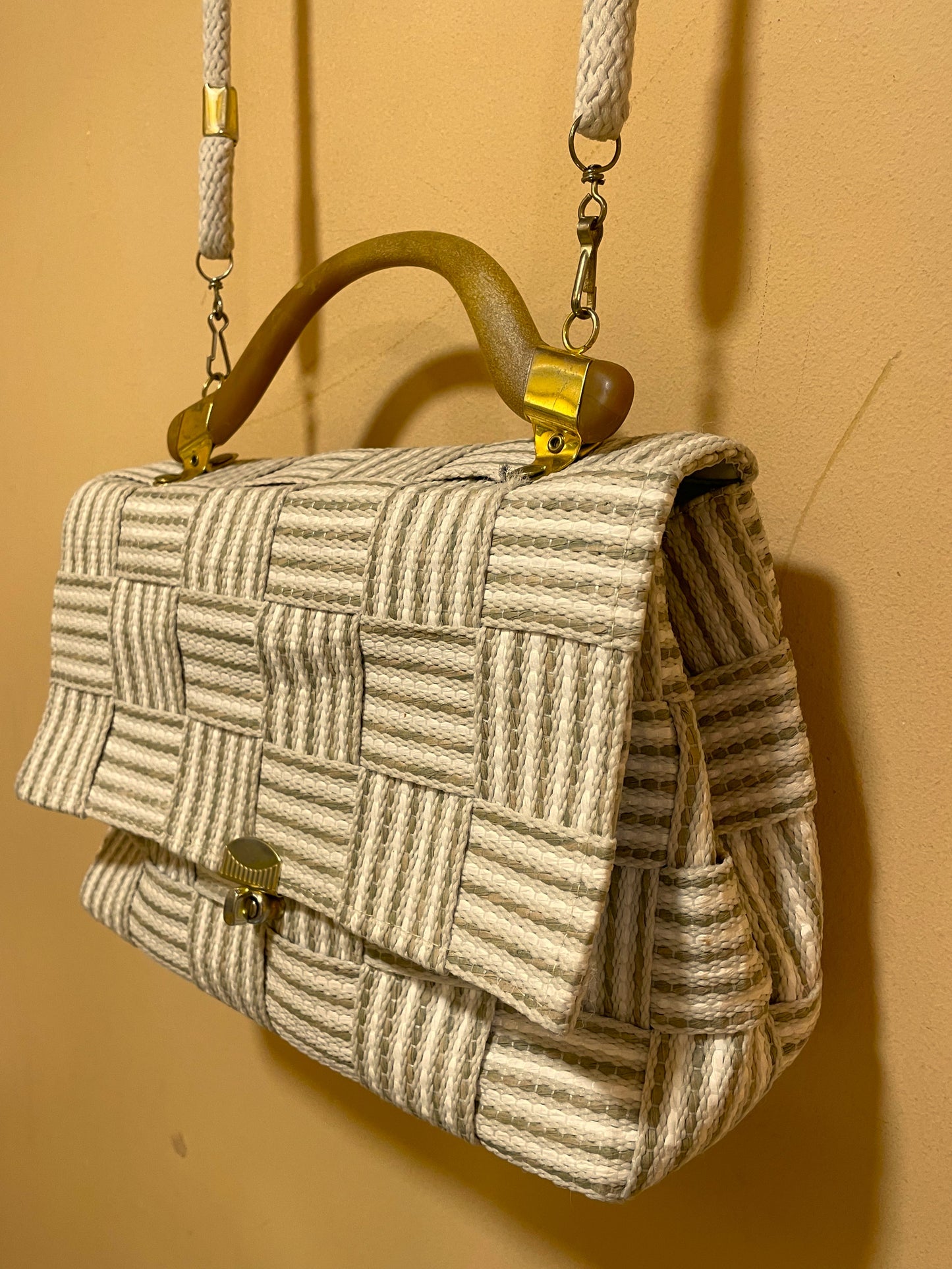Vintage, Ψάθινη Τσάντα Ώμου / Χειρός σε Μπεζ - Λαδί χρώμα