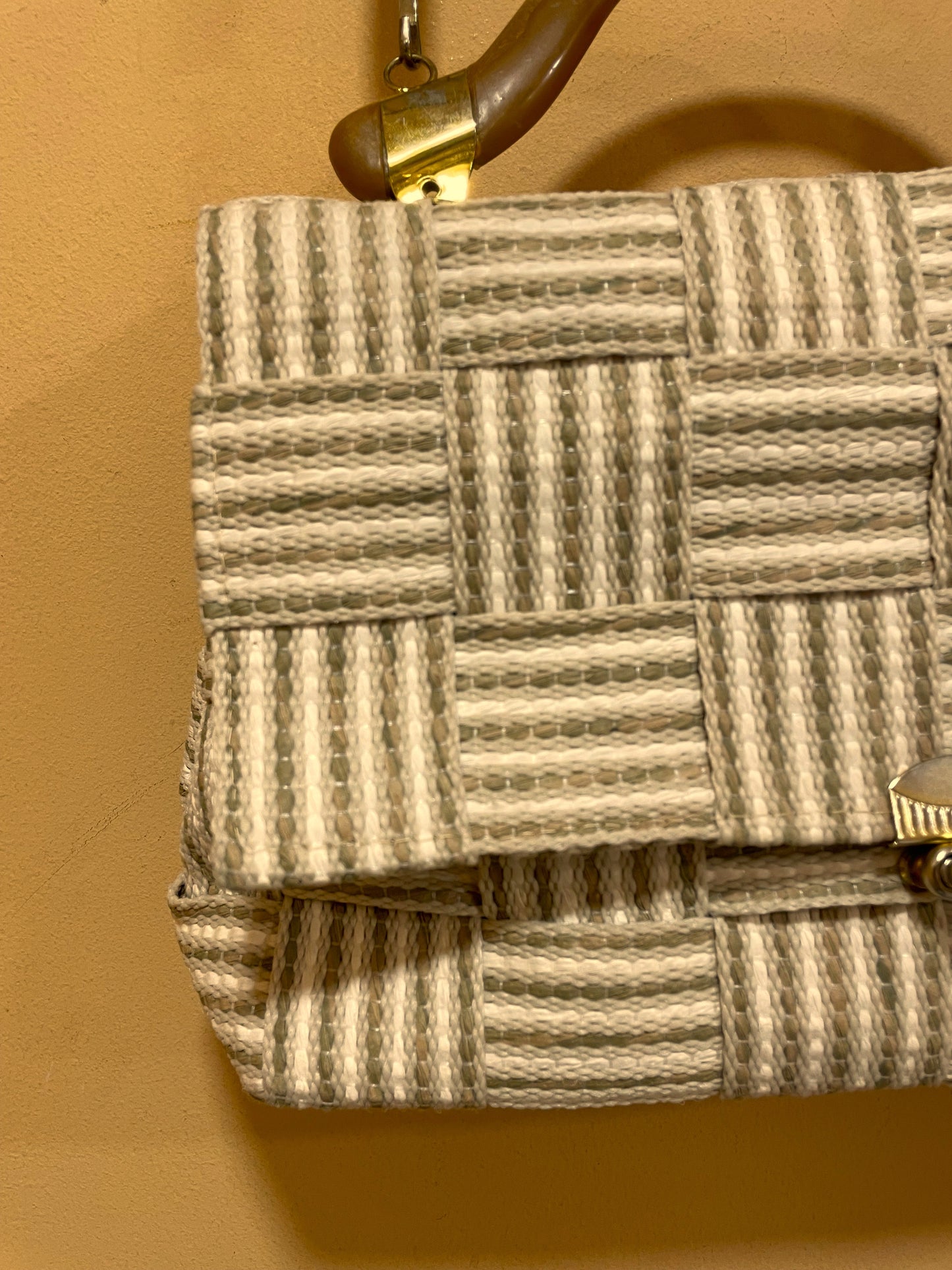 Vintage, Ψάθινη Τσάντα Ώμου / Χειρός σε Μπεζ - Λαδί χρώμα