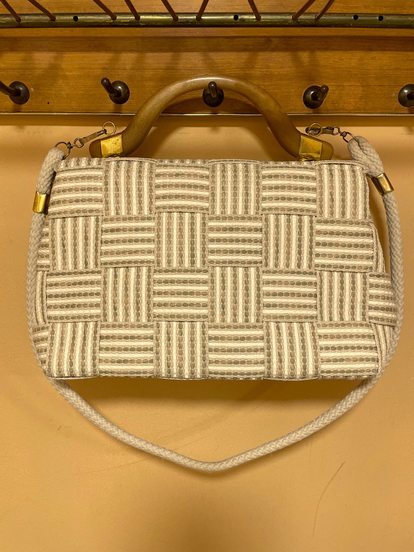 Vintage, Ψάθινη Τσάντα Ώμου / Χειρός σε Μπεζ - Λαδί χρώμα