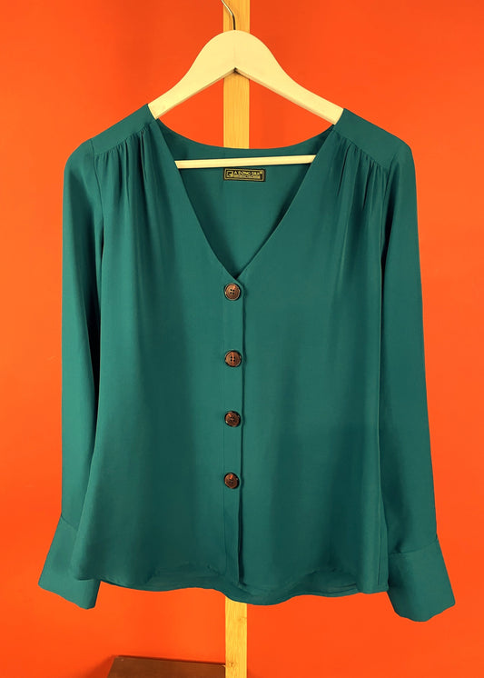Μεταξωτό, Vintage Γυναικείο Πουκάμισο A DONG SILK σε Βεραμάν χρώμα (Medium)