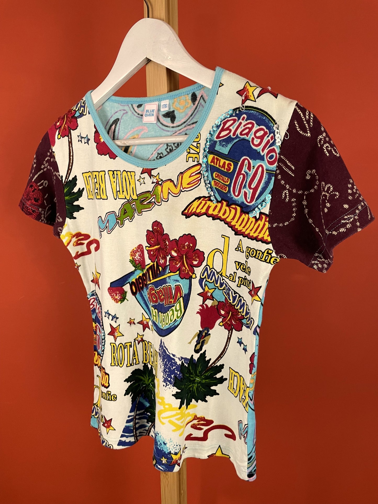 Vintage Γυναικεία Μπλούζα - T-Shirt BLUE QUEEN με 80s σχέδιο (S/M)