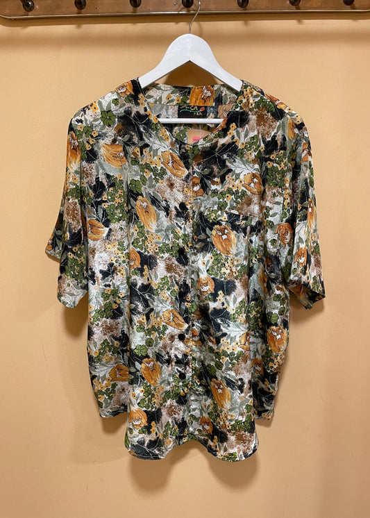 Vintage, Κοντομάνικο, Γυναικείο Πουκάμισο CA MA σε Καφέ - Πράσινα χρώματα (XL)