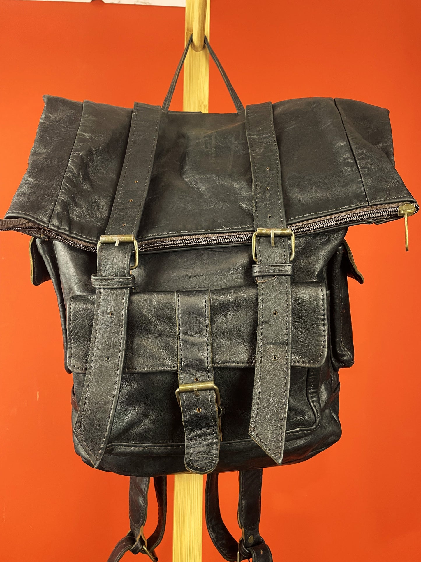 UNIQUE ITEM: Vintage, Δερμάτινη Τσάντα Μηχανής / Backpack σε Μαύρο χρώμα