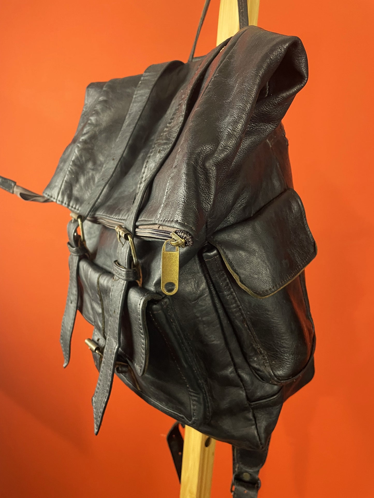 UNIQUE ITEM: Vintage, Δερμάτινη Τσάντα Μηχανής / Backpack σε Μαύρο χρώμα