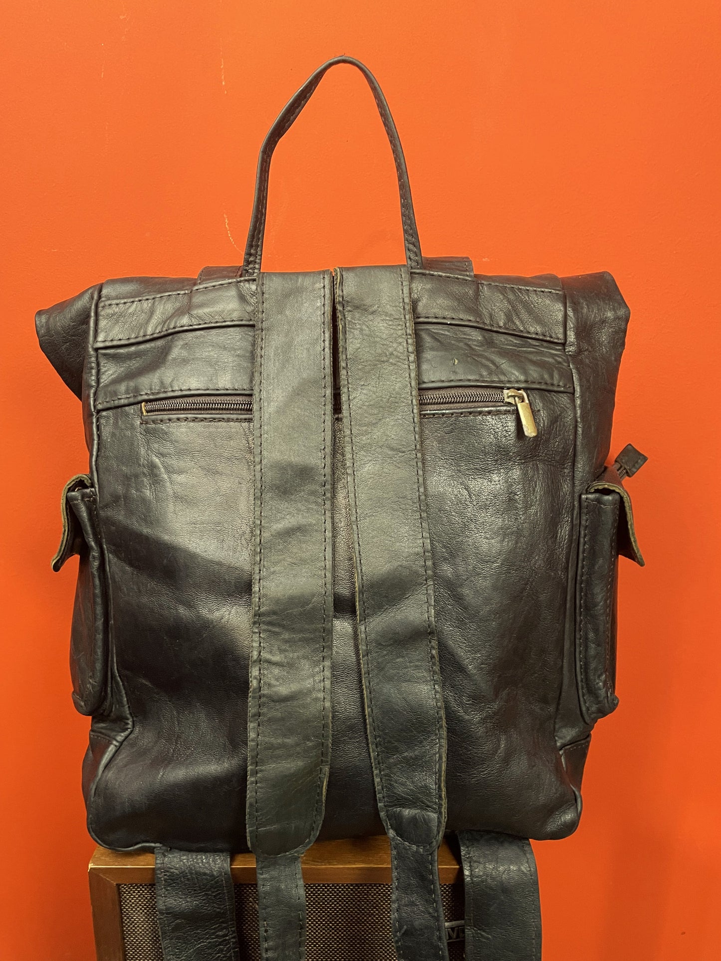 UNIQUE ITEM: Vintage, Δερμάτινη Τσάντα Μηχανής / Backpack σε Μαύρο χρώμα