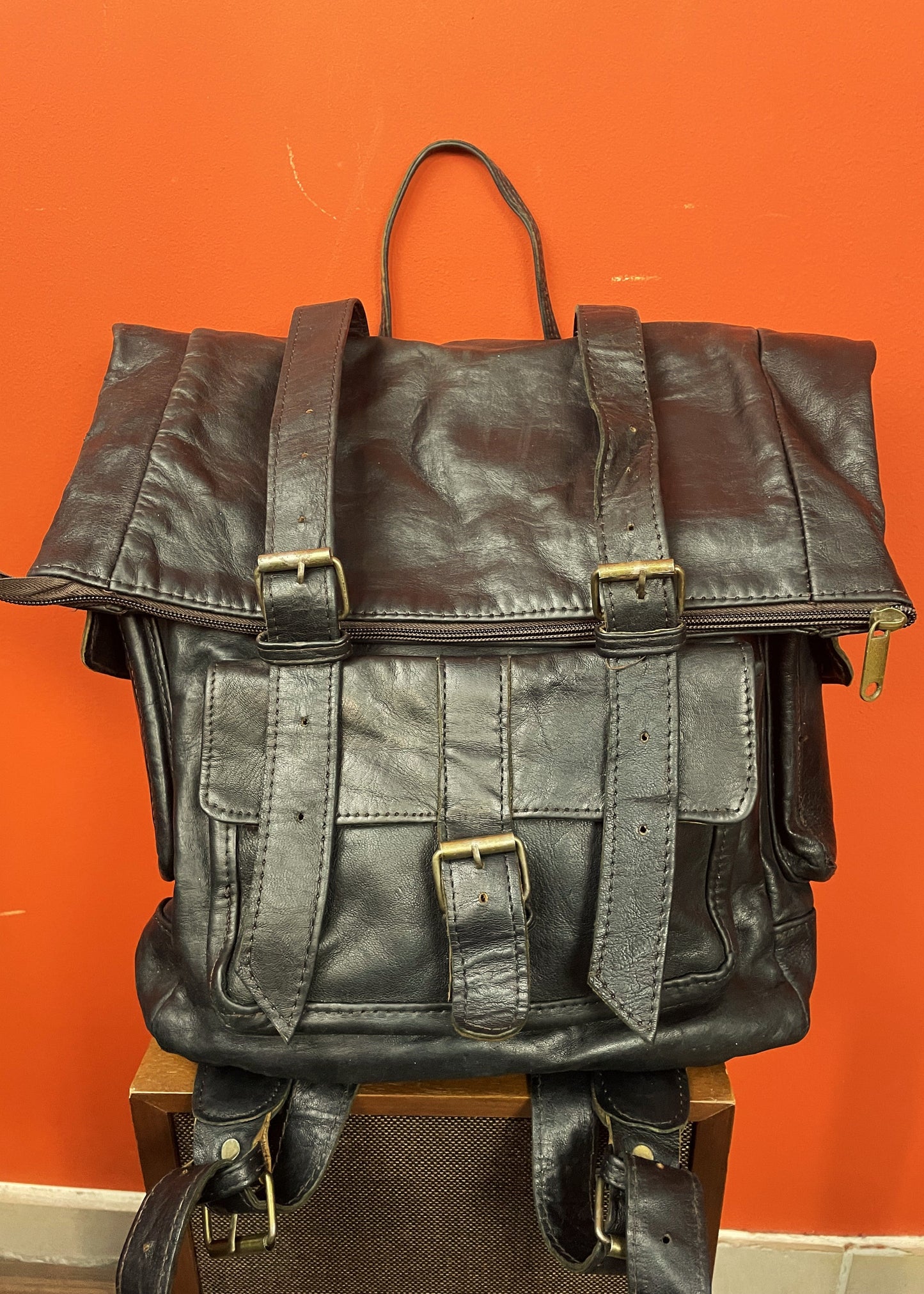 UNIQUE ITEM: Vintage, Δερμάτινη Τσάντα Μηχανής / Backpack σε Μαύρο χρώμα