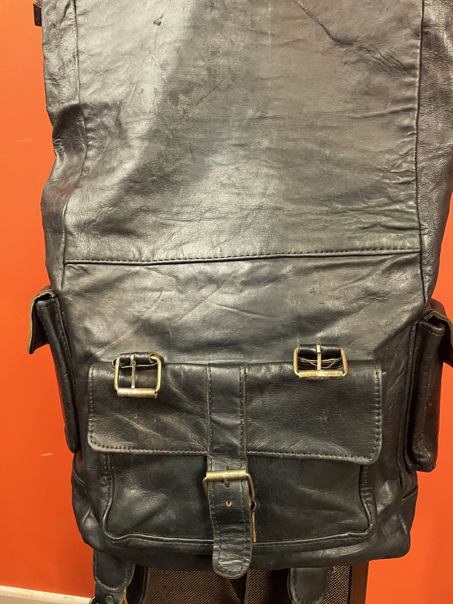 UNIQUE ITEM: Vintage, Δερμάτινη Τσάντα Μηχανής / Backpack σε Μαύρο χρώμα