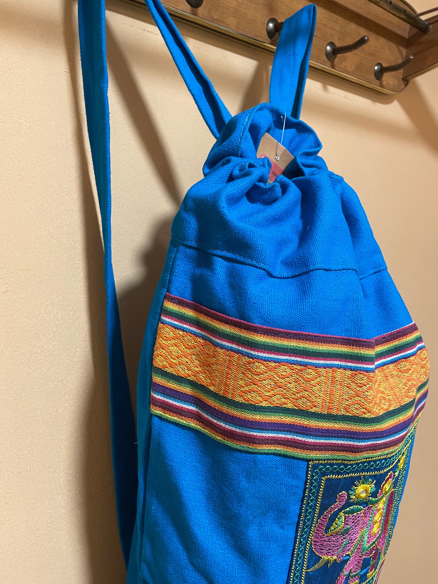 Backpack - Πάνινη, Έθνικ Τσάντα Πλάτης σε Γαλάζιο χρώμα