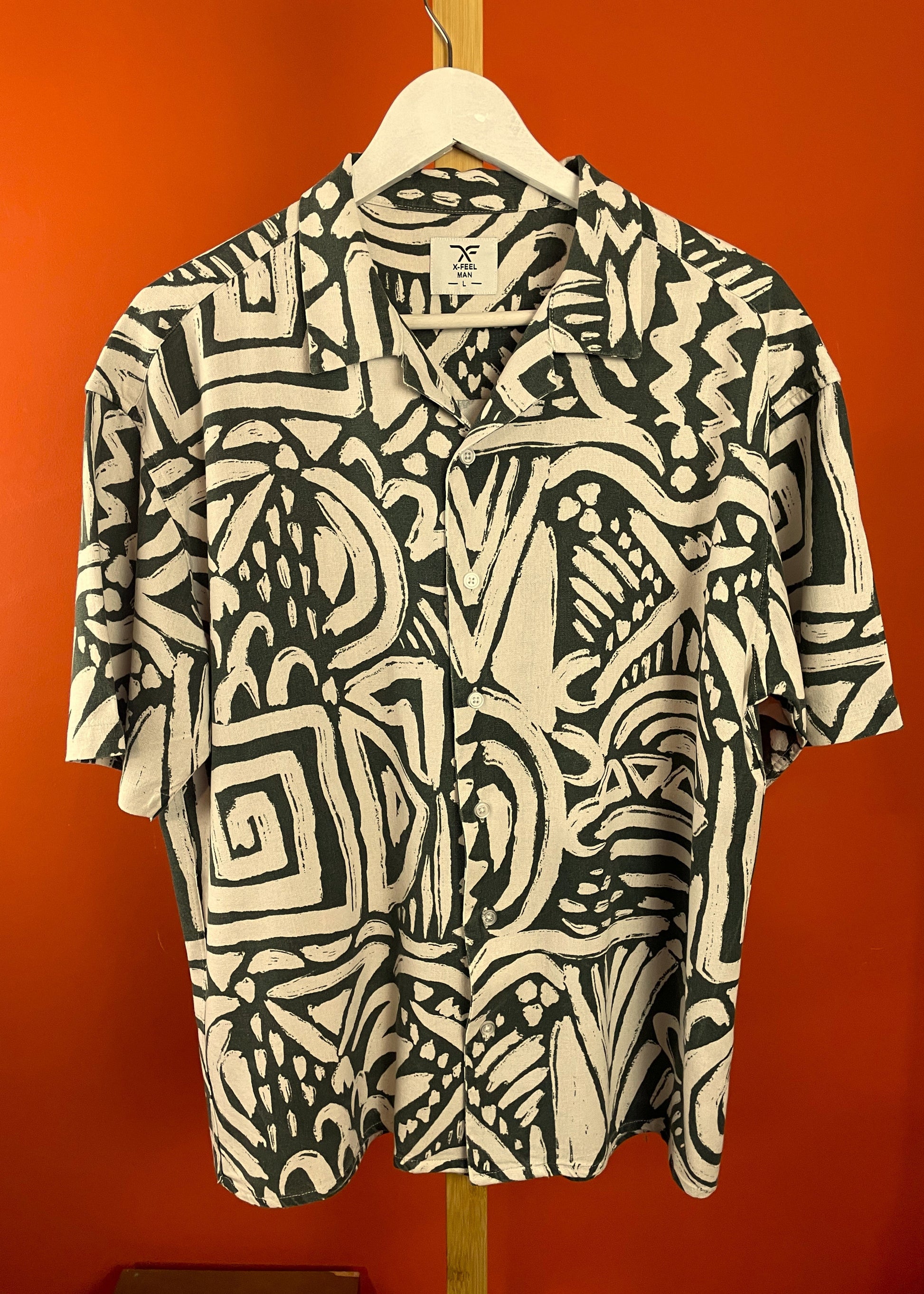 Λινό, Hawaiian Style Ανδρικό Πουκάμισο X-FEEL MAN σε Λαδί - Nude χρώμα (ΑΝΔΡΙΚΟ: M - ΓΥΝΑΙΚΕΙΟ: L)