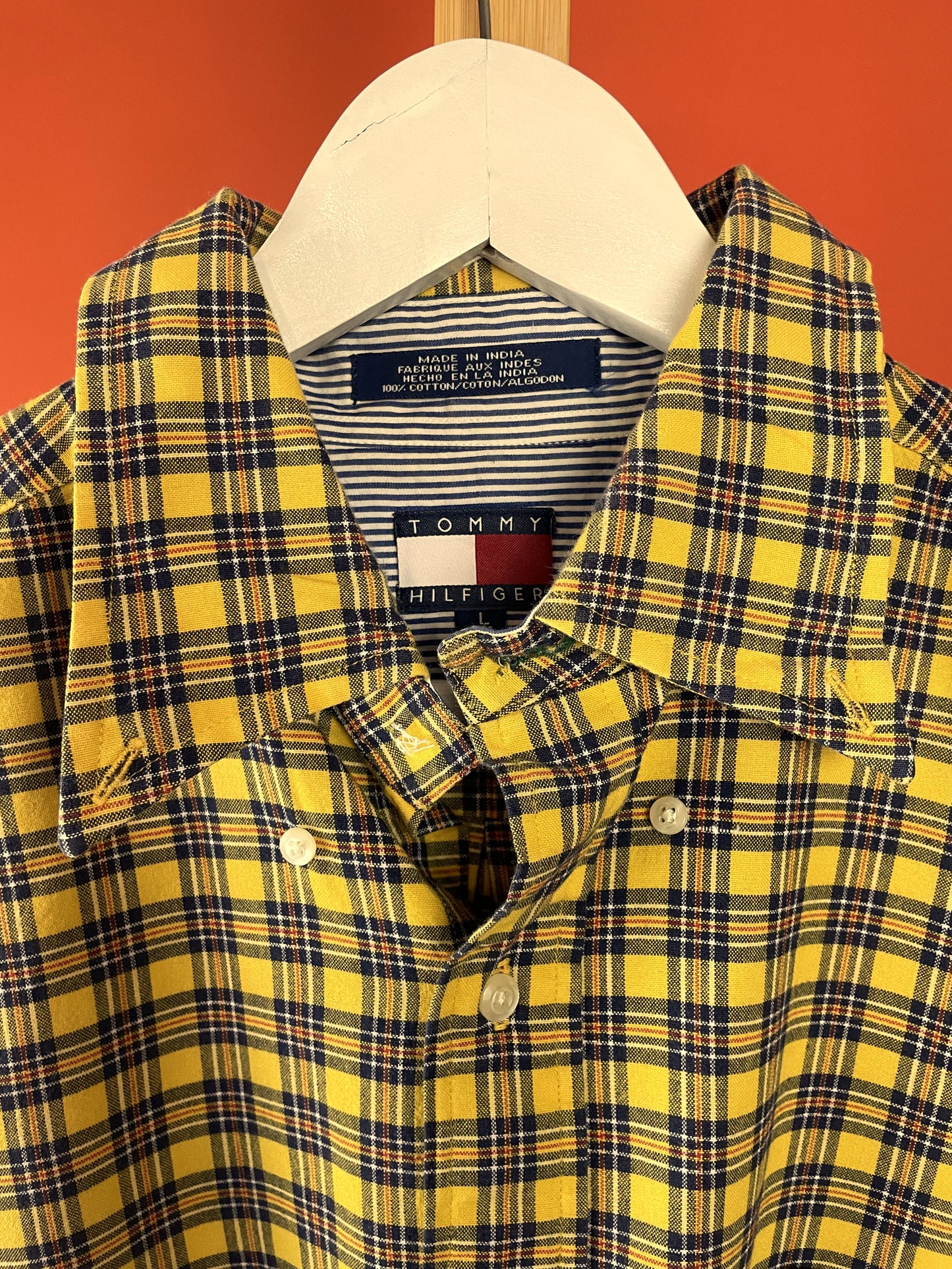 Κοντομάνικο, Καρό Ανδρικό Πουκάμισο TOMMY HILFIGER σε Κίτρινο χρώμα (Large)