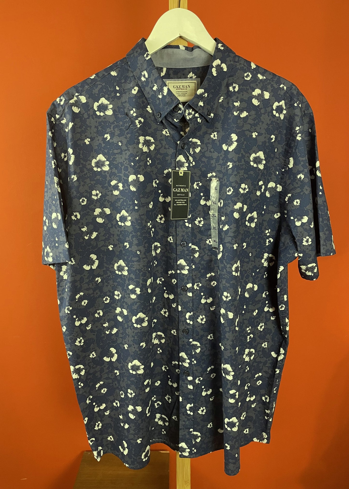 Outlet, Hawaiian, Κοντομάνικο Ανδρικό Πουκάμισο GAZMAN AUSTRALIA σε Σκούρο Μπλε χρώμα (XL)