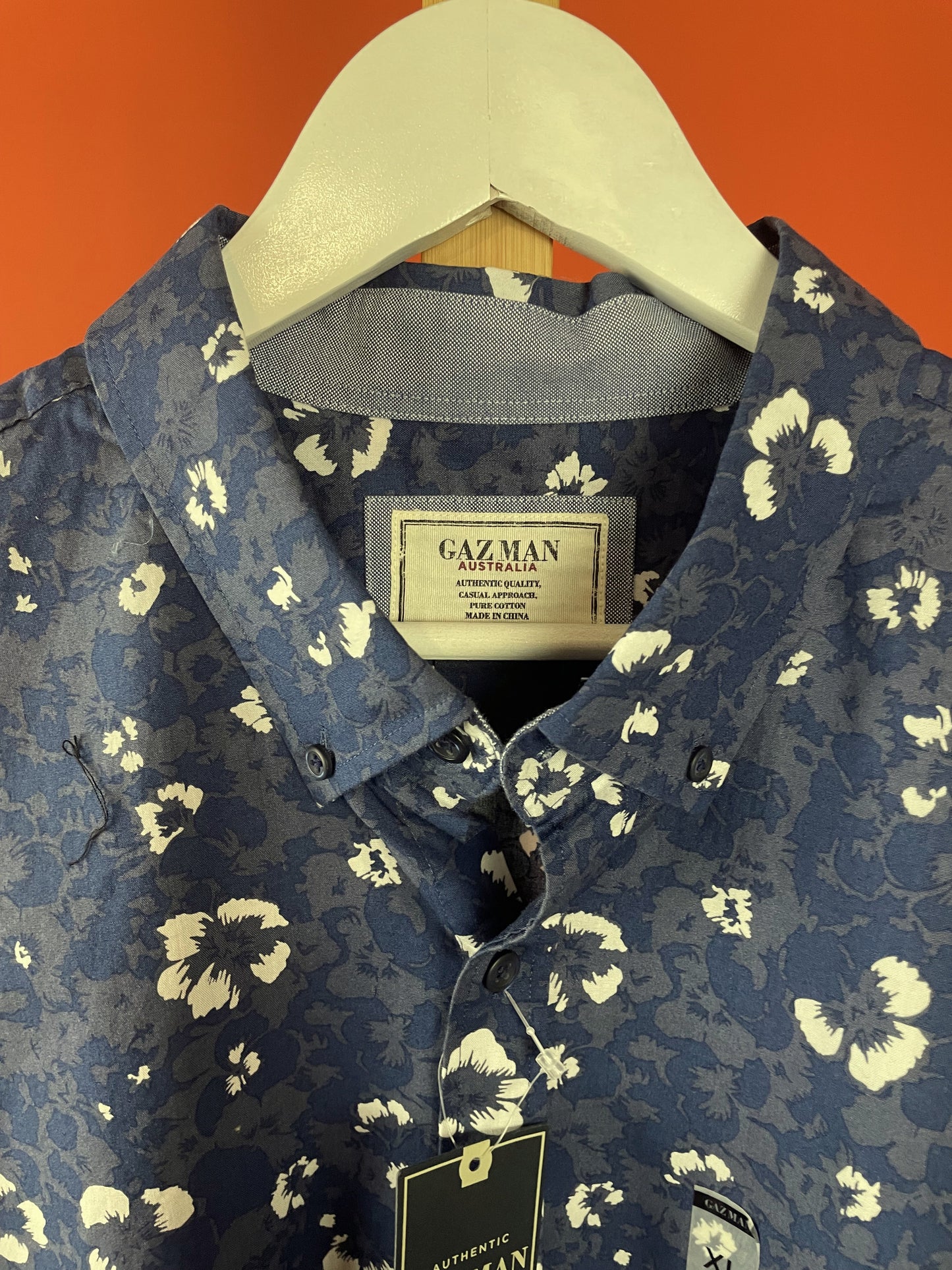 Outlet, Hawaiian, Κοντομάνικο Ανδρικό Πουκάμισο GAZMAN AUSTRALIA σε Σκούρο Μπλε χρώμα (XL)