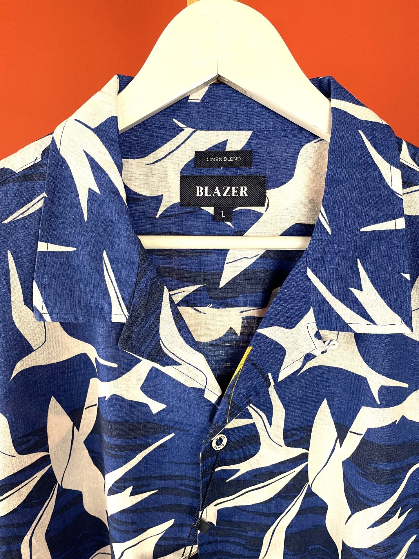 Stock, Hawaiian Style Ανδρικό Πουκάμισο από Λινό και Βαμβάκι BLAZER σε Μπλε - Λευκό χρώμα (Medium)