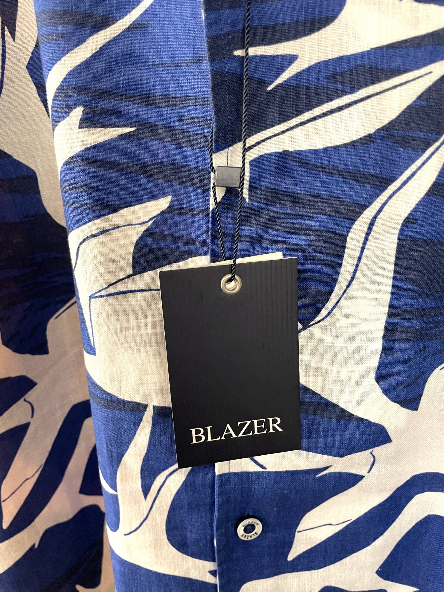 Stock, Hawaiian Style Ανδρικό Πουκάμισο από Λινό και Βαμβάκι BLAZER σε Μπλε - Λευκό χρώμα (Medium)