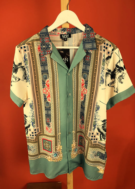 Stock, Hawaiian Style Πουκάμισο BOOHOO σε Πράσινα - Μπεζ χρώματα (ΑΝΔΡΑΣ: S - ΓΥΝΑΙΚΑ : M)