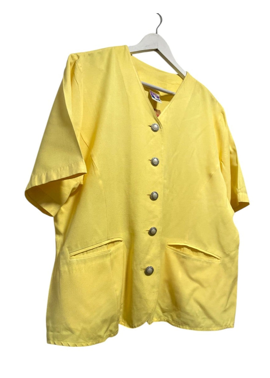 Vintage, Κοντομάνικο Γυναικείο Πουκάμισο YESSICA σε Κίτρινο Χρώμα (Άνετο L)