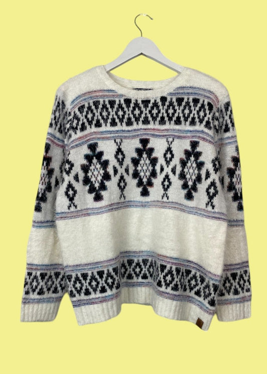 Stock, Γυναικεία Πλεκτή Μπλούζα/Πουλόβερ FIORA BLUE σε Λευκό χρώμα (Large)