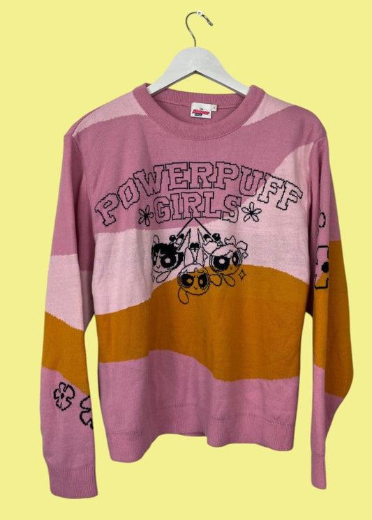 Γυναικεία Πλεκτή Μπλούζα/Πουλόβερ POWERPUFF GIRLS σε Ροζ/Πορτοκαλί Χρώμα (Small)
