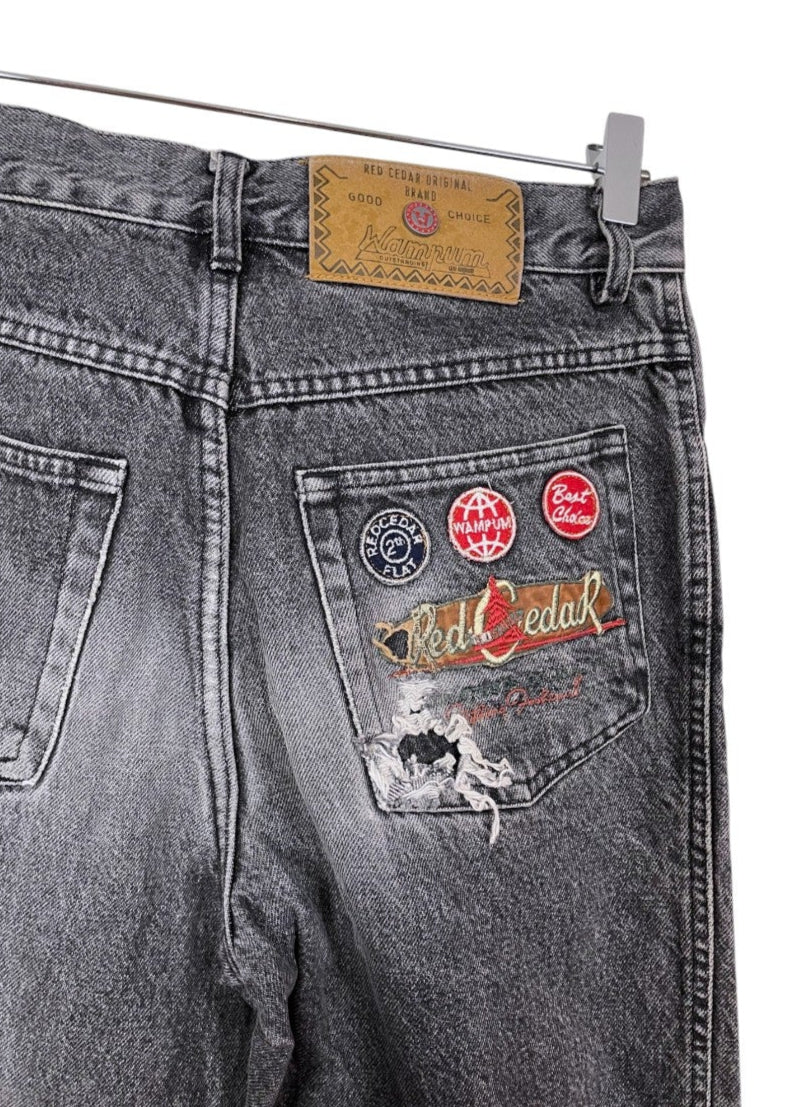 Vintage, Ψηλόμεσο Γυναικείο Τζιν Παντελόνι WAMPUM σε Γκρι Denim (Small)