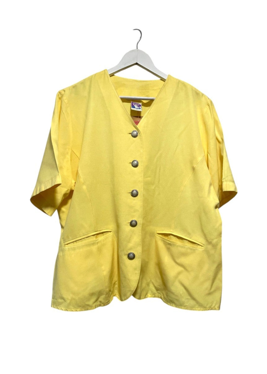 Vintage, Κοντομάνικο Γυναικείο Πουκάμισο YESSICA σε Κίτρινο Χρώμα (Άνετο L)