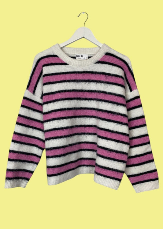 Γυναικεία Πλεκτή Μπλούζα/Πουλόβερ RITA ORA σε Λευκό/Ροζ Χρώμα (Large)