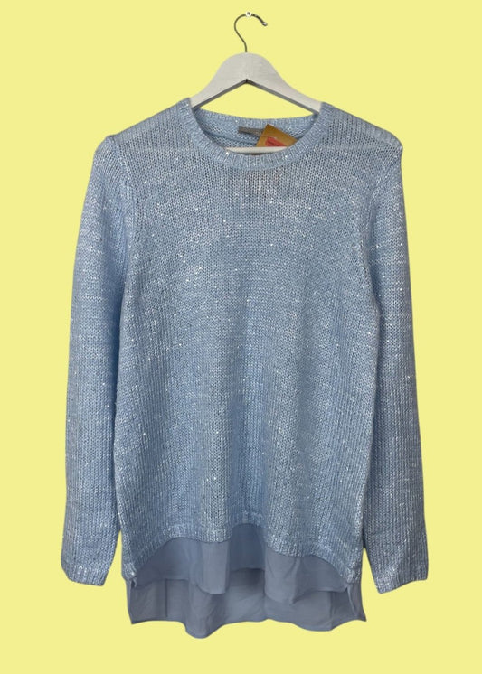 Stock, Γυναικεία Πλεκτή Μπλούζα/Πουλόβερ CANDA σε Γαλάζιο Χρώμα (Small)