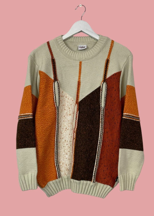 Vintage, Γυναικεία Πλεκτή Μπλούζα/Πουλόβερ LIVE FAST σε Εκρού/Πορτοκαλί Χρώμα (Medium)