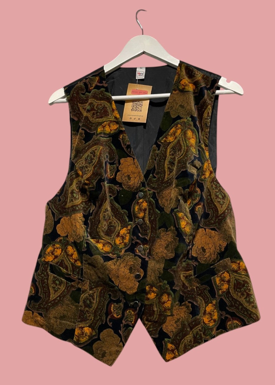 Vintage Γυναικείο Εμπριμέ Γιλέκο TRU BLOUSE σε Γήινα Χρώματα (Large)