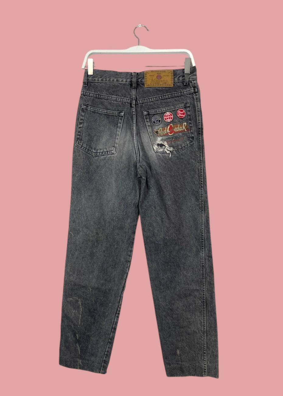 Vintage, Ψηλόμεσο Γυναικείο Τζιν Παντελόνι WAMPUM σε Γκρι Denim (Small)