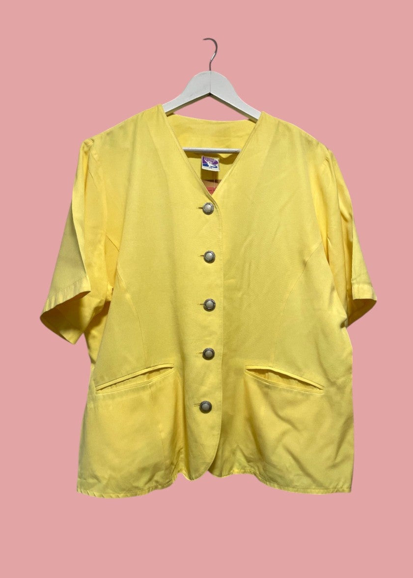 Vintage, Κοντομάνικο Γυναικείο Πουκάμισο YESSICA σε Κίτρινο Χρώμα (Άνετο L)