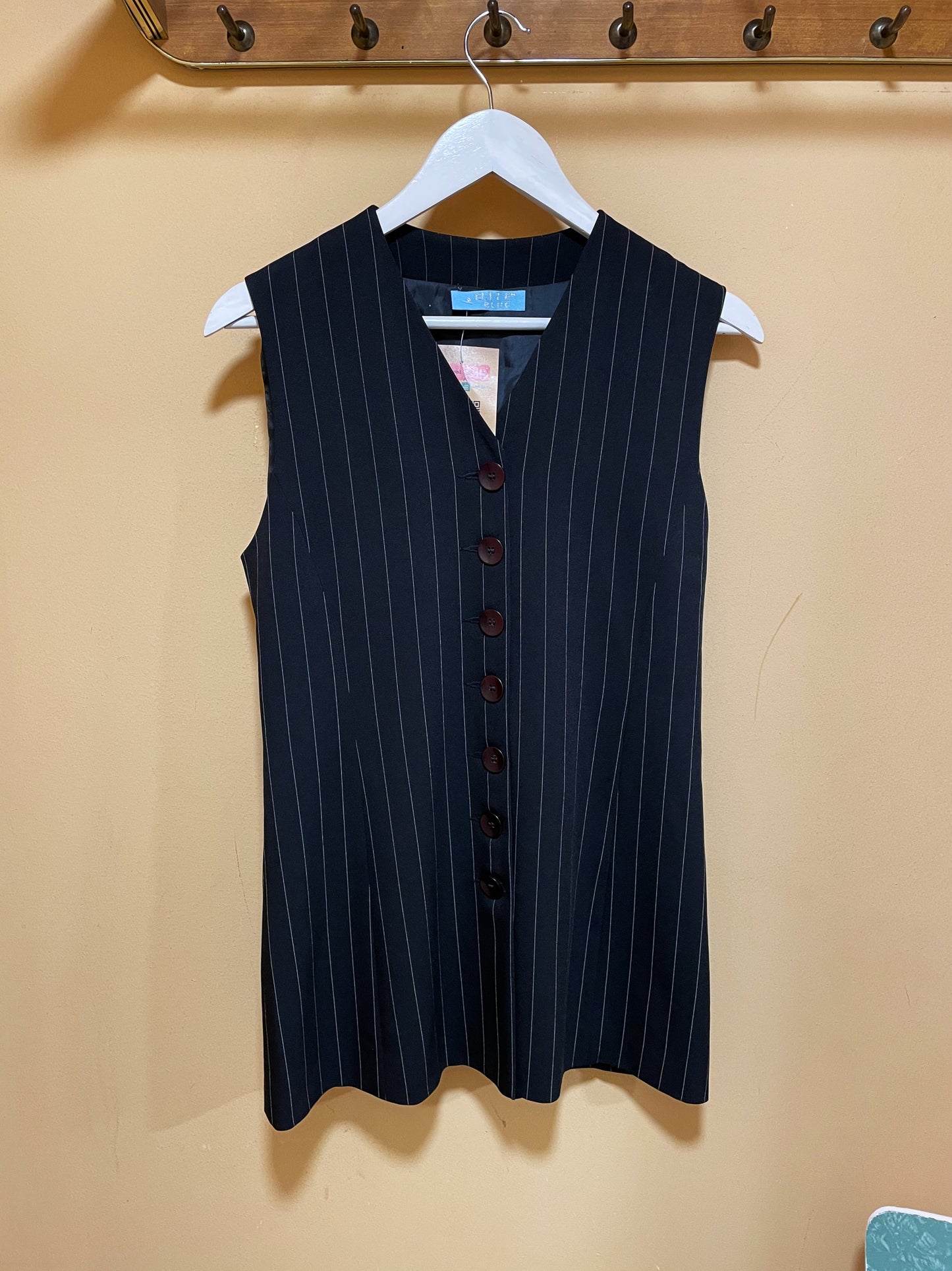 Ιταλικό, Ριγέ, Vintage Γυναικείο Γιλέκο ELITE BLUE σε Μαύρο χρώμα (Άνετο Small)