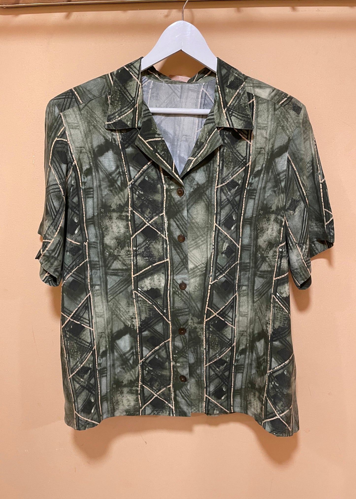 Vintage, Εμπριμέ Γυναικείο Πουκάμισο σε Κυπαρισσί χρώμα (XL)