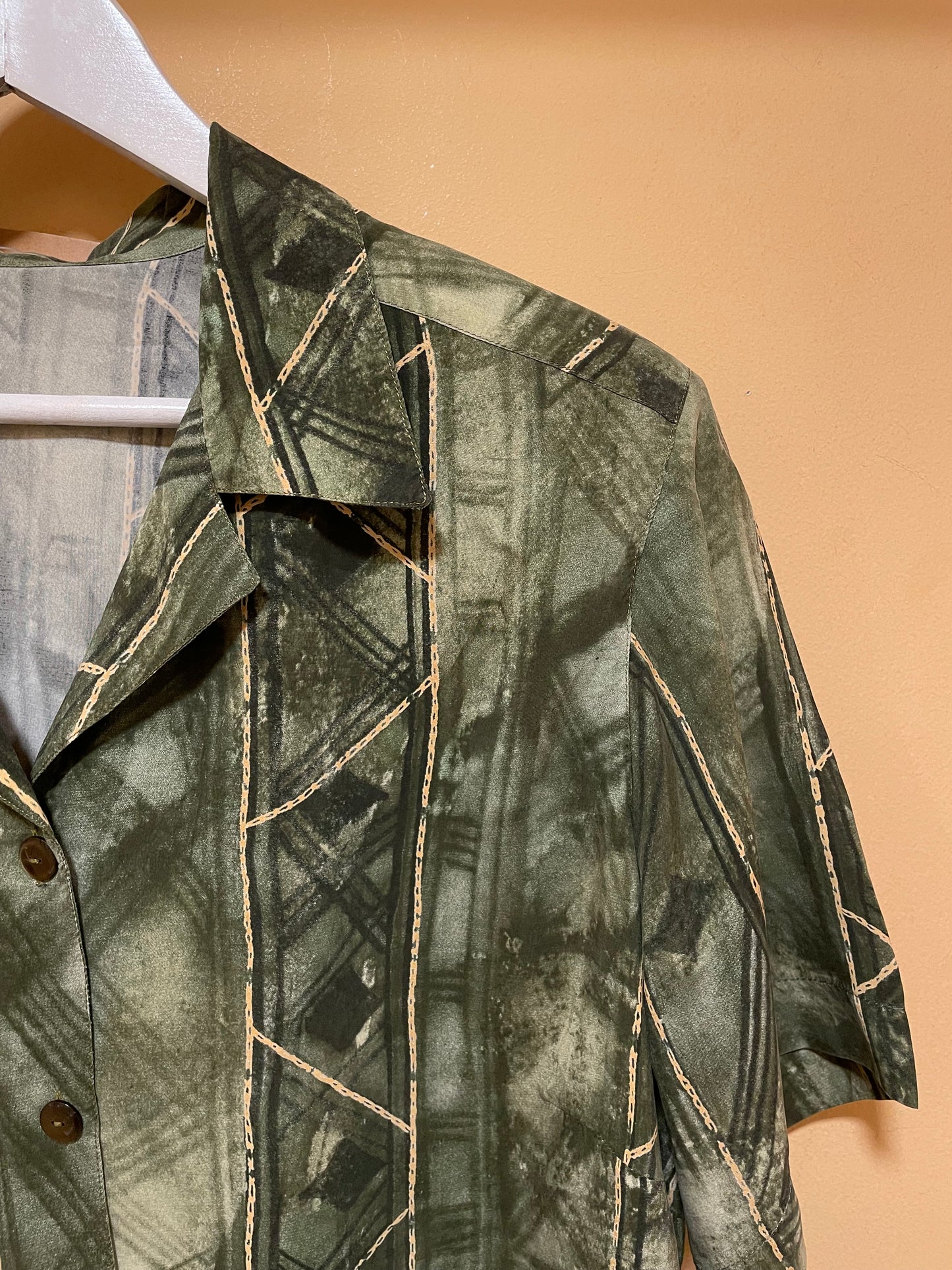 Vintage, Εμπριμέ Γυναικείο Πουκάμισο σε Κυπαρισσί χρώμα (XL)