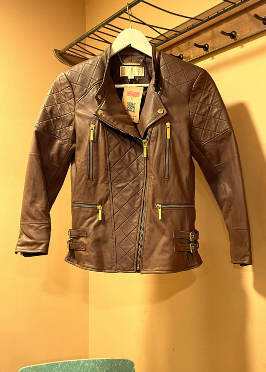 Δερμάτινο Γυναικείο Τζάκετ MICHAEL KORS σε Καφέ χρώμα