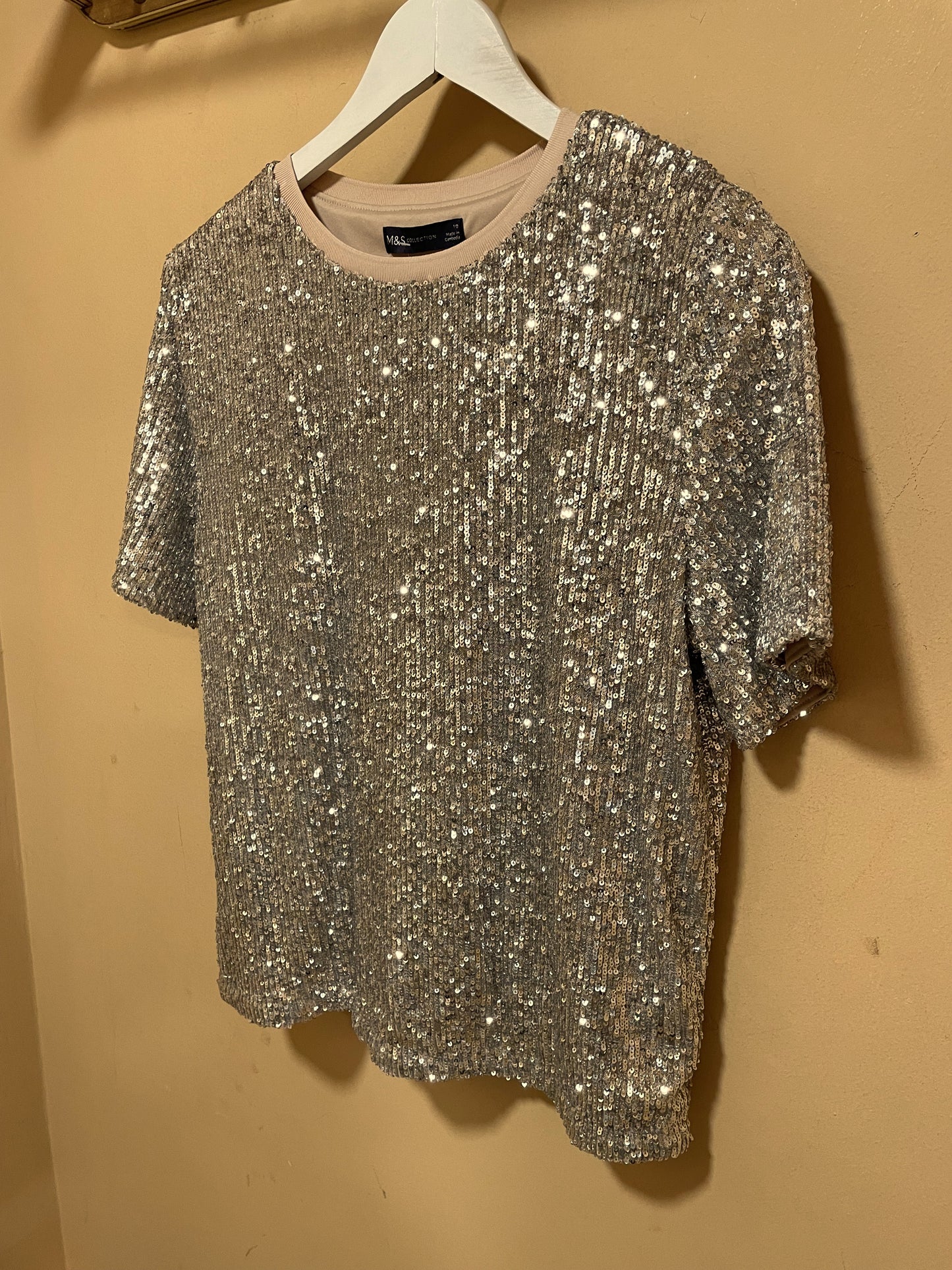 Γυναικεία, Αμπιγιέ Μπλούζα με παγιέτες M&S σε Μπεζ - Ασημί χρώμα (Medium)