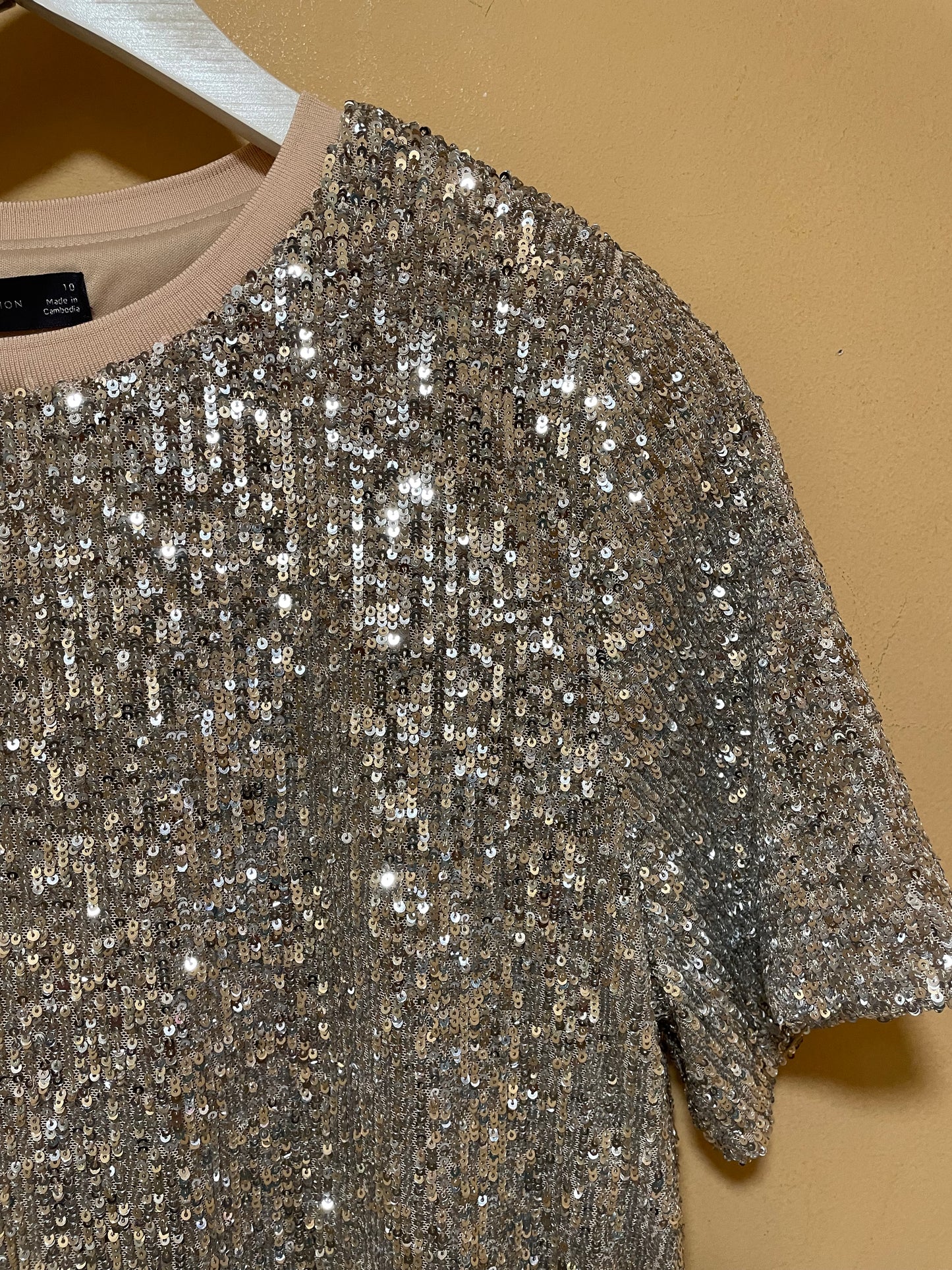 Γυναικεία, Αμπιγιέ Μπλούζα με παγιέτες M&S σε Μπεζ - Ασημί χρώμα (Medium)