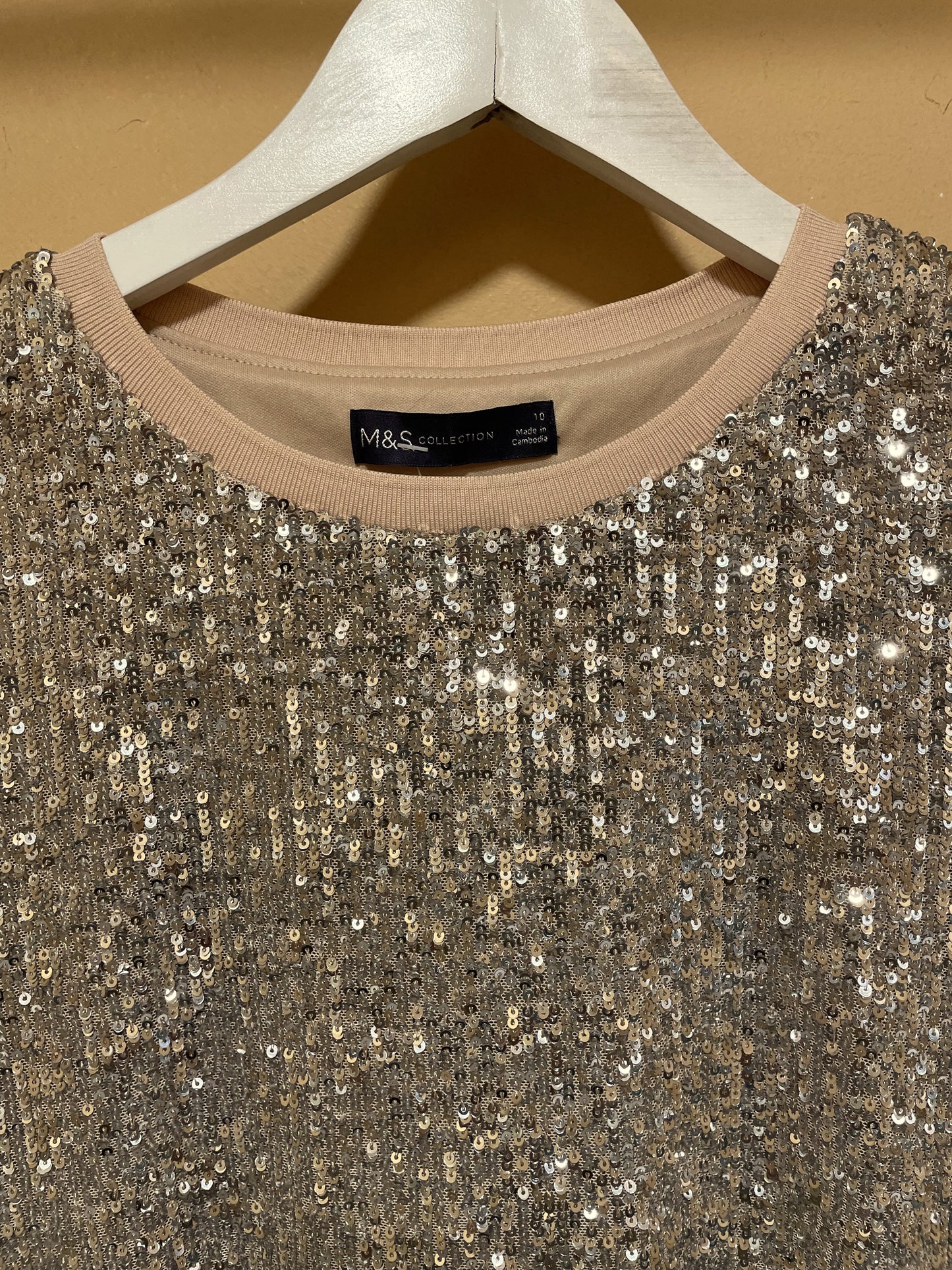 Γυναικεία, Αμπιγιέ Μπλούζα με παγιέτες M&S σε Μπεζ - Ασημί χρώμα (Medium)