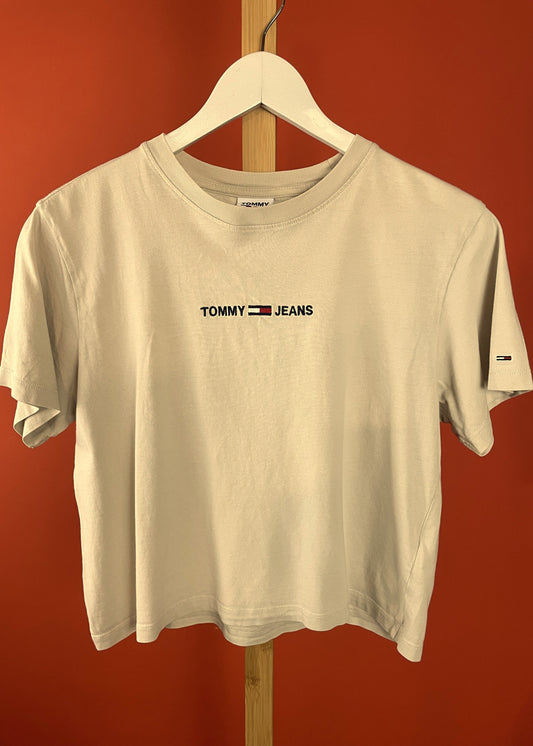 Crop, Κοντομάνικη Γυναικεία Μπλούζα TOMMY HILFIGER σε Μπεζ χρώμα (Medium)