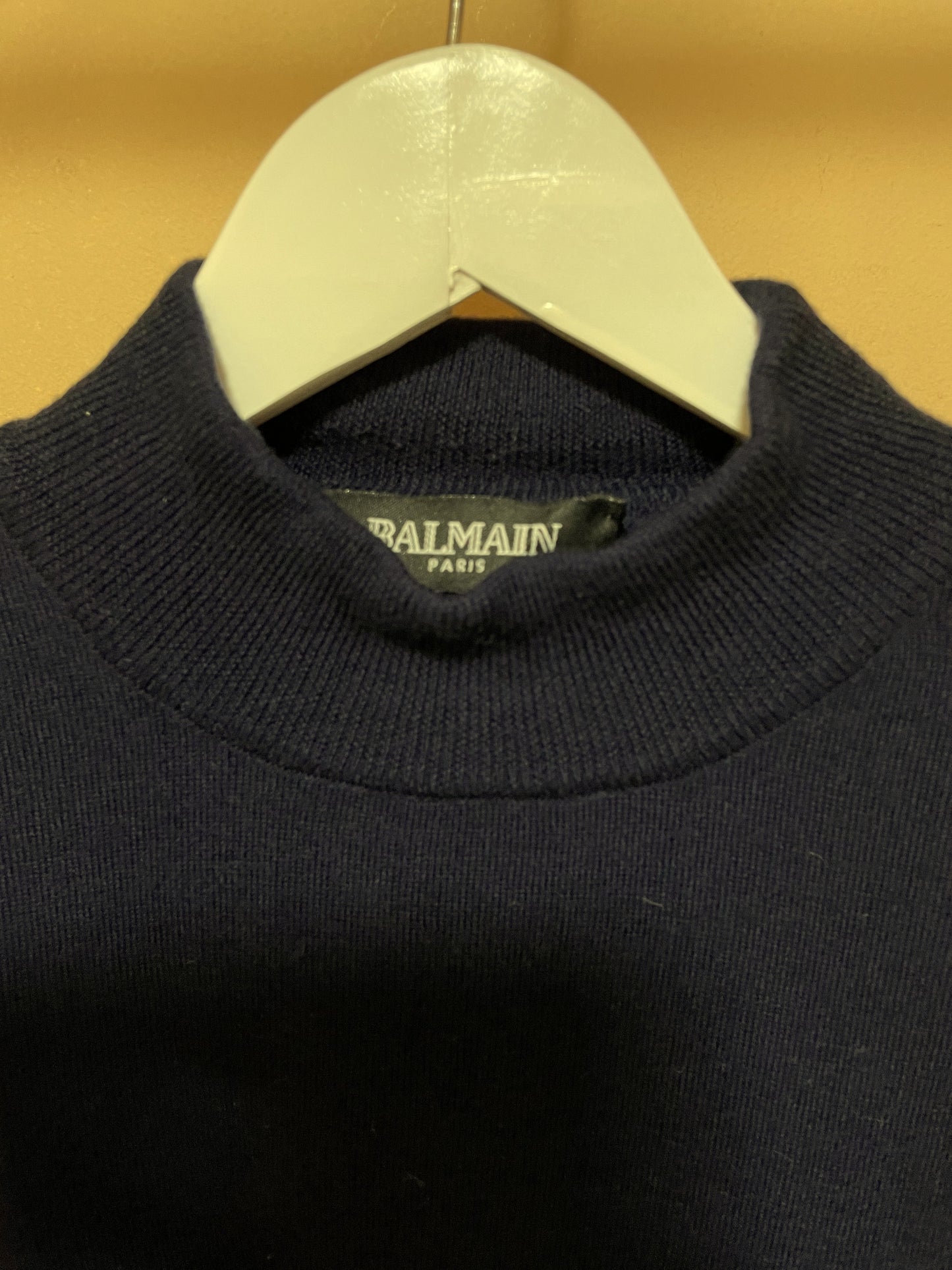 Μάλλινη Γυναικεία Πλεκτή Μπλούζα / Πουλόβερ από Merino BALMAIN Paris σε Σκούρο Μπλε χρώμα (Medium)