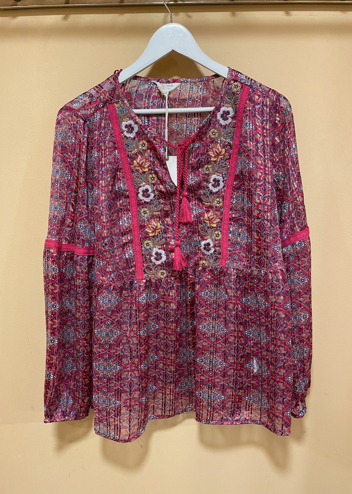 Stock, Boho Γυναικεία Μπλούζα FALMER σε Κερασί Χρώμα (M/L)