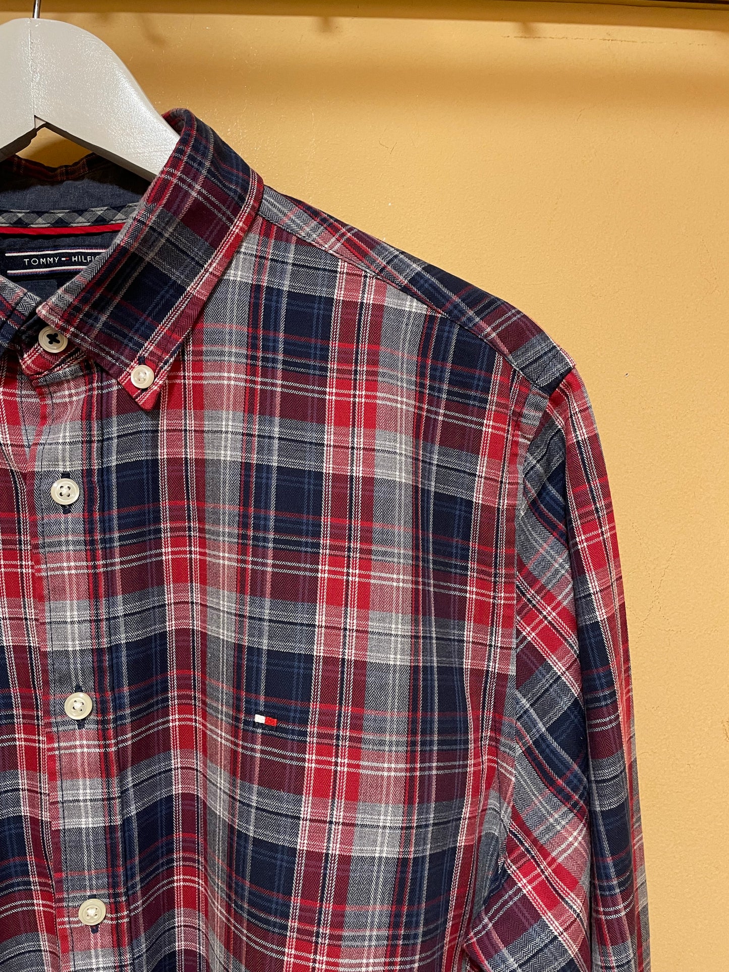 Καρό Ανδρικό Πουκάμισο TOMMY HILFIGER New York Fit σε Σκούρα Μπλε - Kόκκινα χρώματα (Medium)