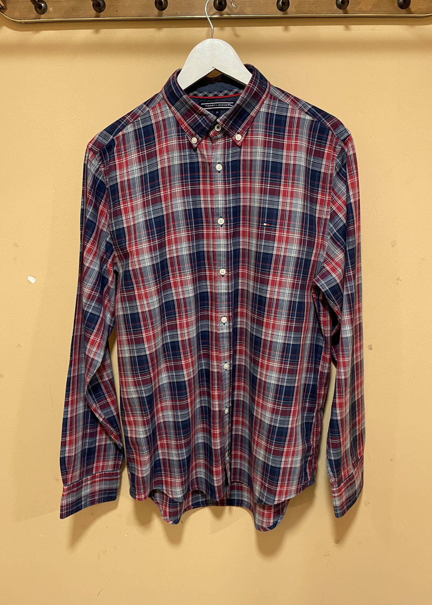 Καρό Ανδρικό Πουκάμισο TOMMY HILFIGER New York Fit σε Σκούρα Μπλε - Kόκκινα χρώματα (Medium)