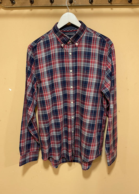 Καρό Ανδρικό Πουκάμισο TOMMY HILFIGER New York Fit σε Σκούρα Μπλε - Kόκκινα χρώματα (Medium)