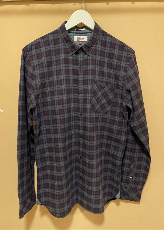 Καρό Ανδρικό Πουκάμισο TOMMY HILFIGER Slim Fit σε Σκούρτο Μπλε - Μπορντώ χρώμα (S/M)