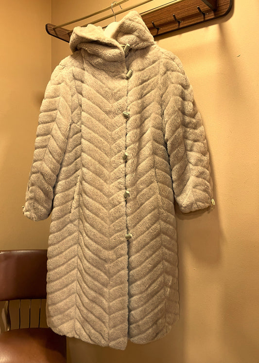 Vintage, Οικολογική Γούνα με Κουκούλα KARL LOREN 3 σε Μπεζ χρώμα (Ανετο M-L)